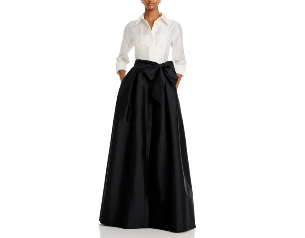 Teri Jon by Rickie Freeman Taffeta Shirt Gown MSRP $600