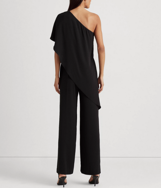 LAUREN Ralph Lauren Cape Georgette One-Shoulder Jumpsuit MSRP $265