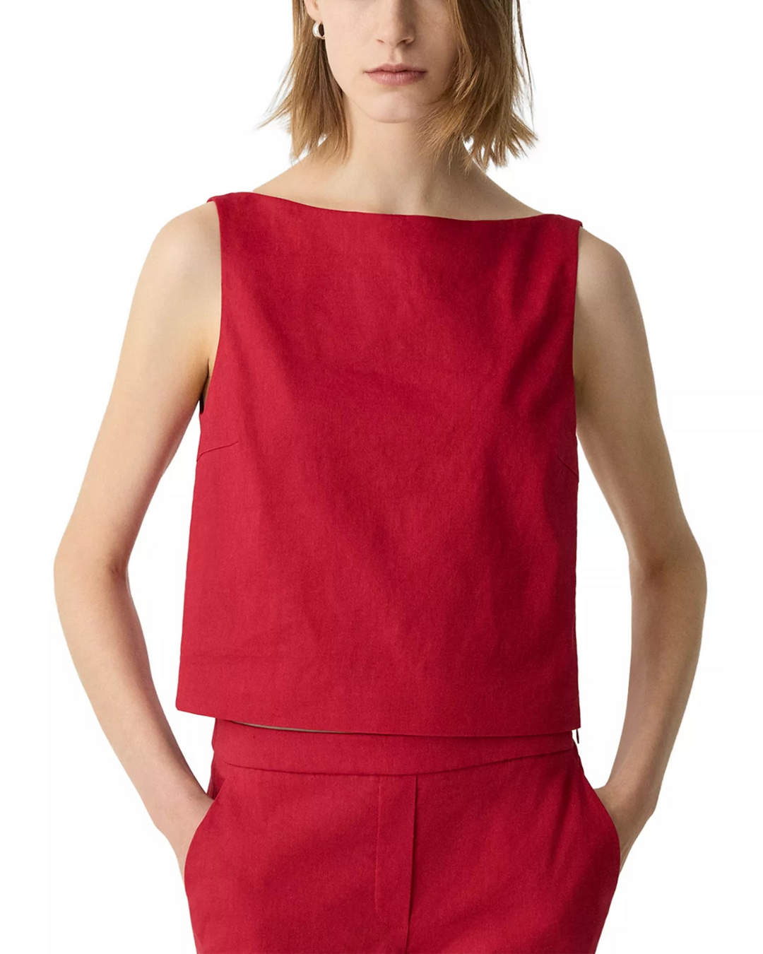 Theory Bateau Neck Linen Cropped Top MSRP $225