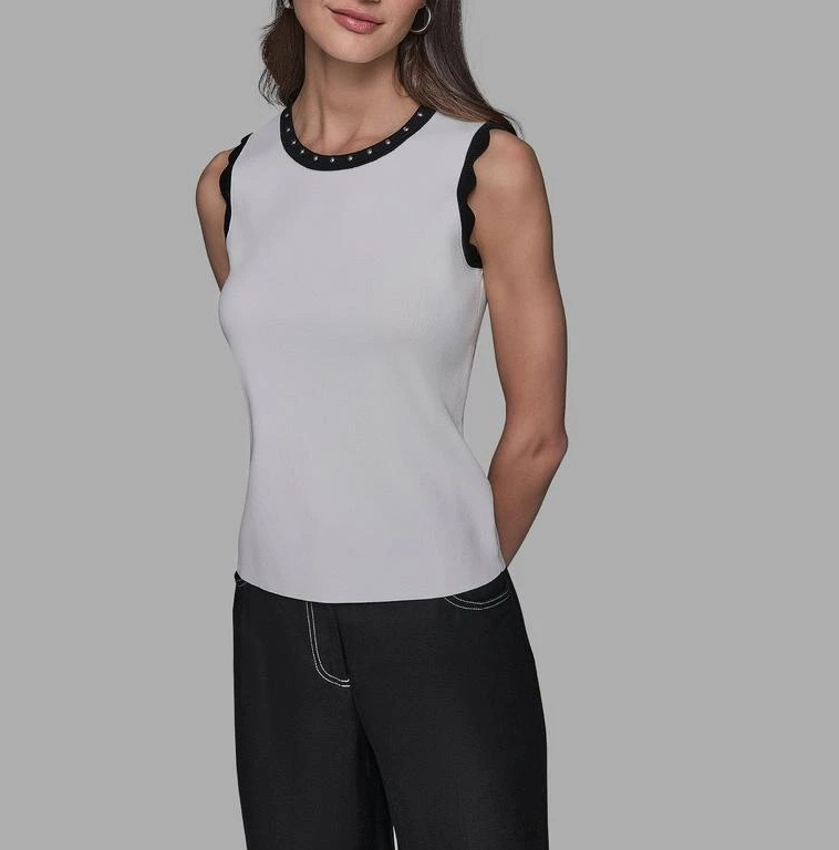 Karl Lagerfeld Paris Women's Scallop-Edge Sleeveless Sweater MSRP $89