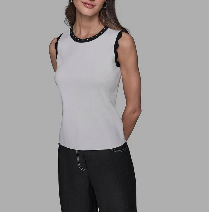 Karl Lagerfeld Paris Women's Scallop-Edge Sleeveless Sweater MSRP $89