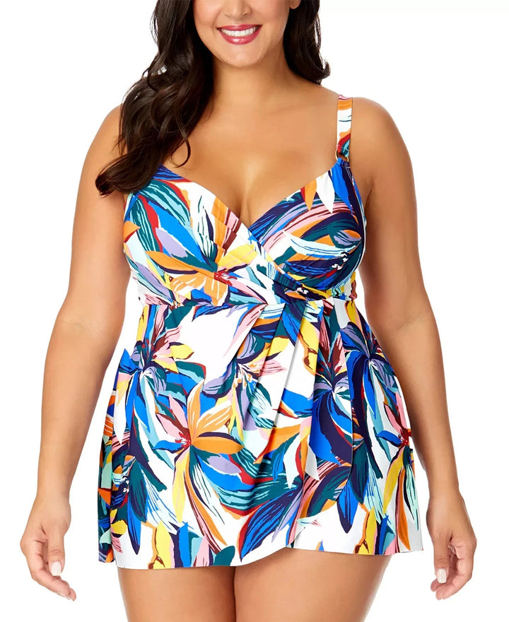Anne Cole  Printed Surplice Swim Dress MSRP $128