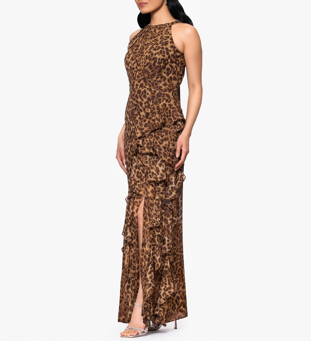 Betsy & Adam Petites Printed Halter Long Sheath Dress MSRP $239