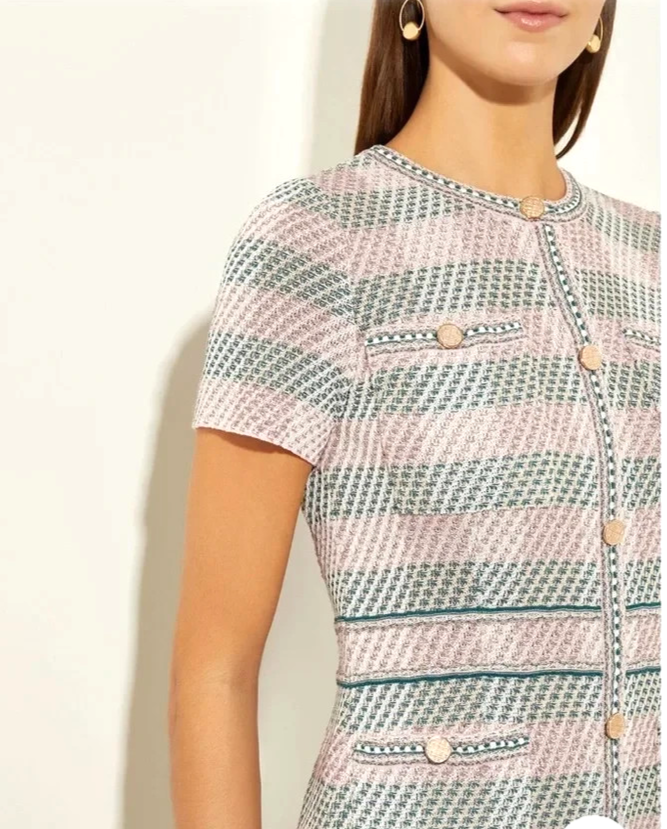 Misook Plaid Button Front Sheath Dress MSRP $378