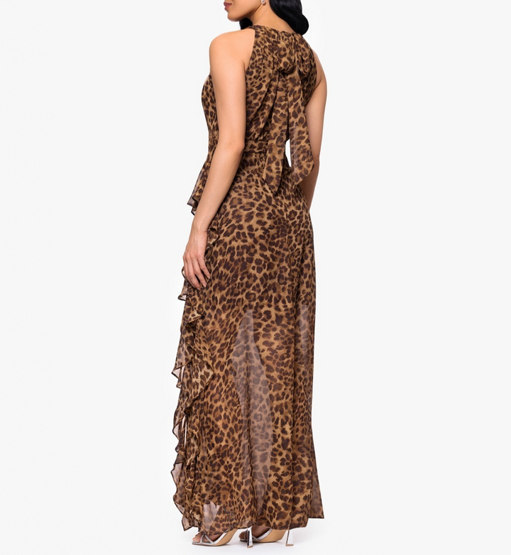 Betsy & Adam Petites Printed Halter Long Sheath Dress MSRP $239