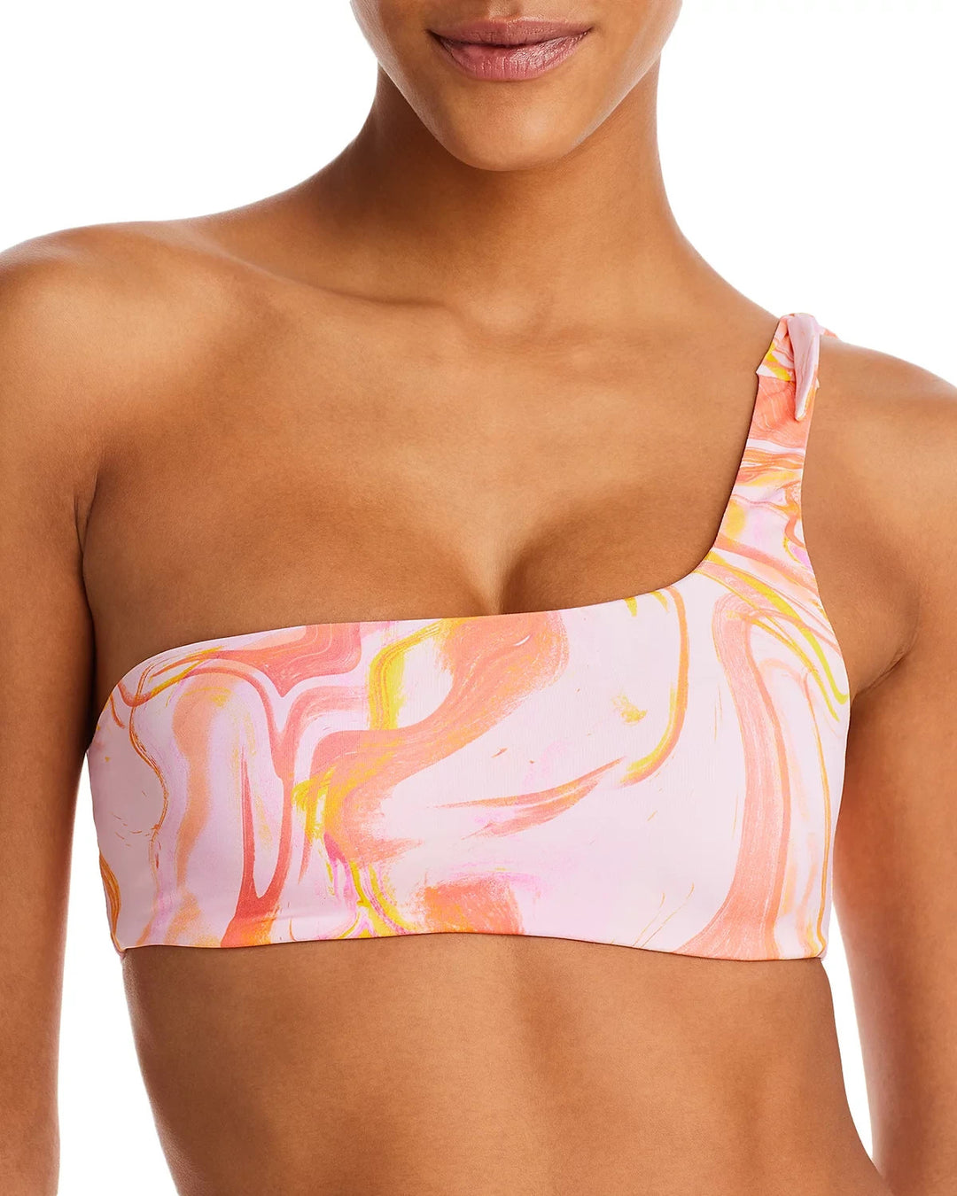 AQUA Swim Swirl Print One Shoulder Bikini Top MSRP $58