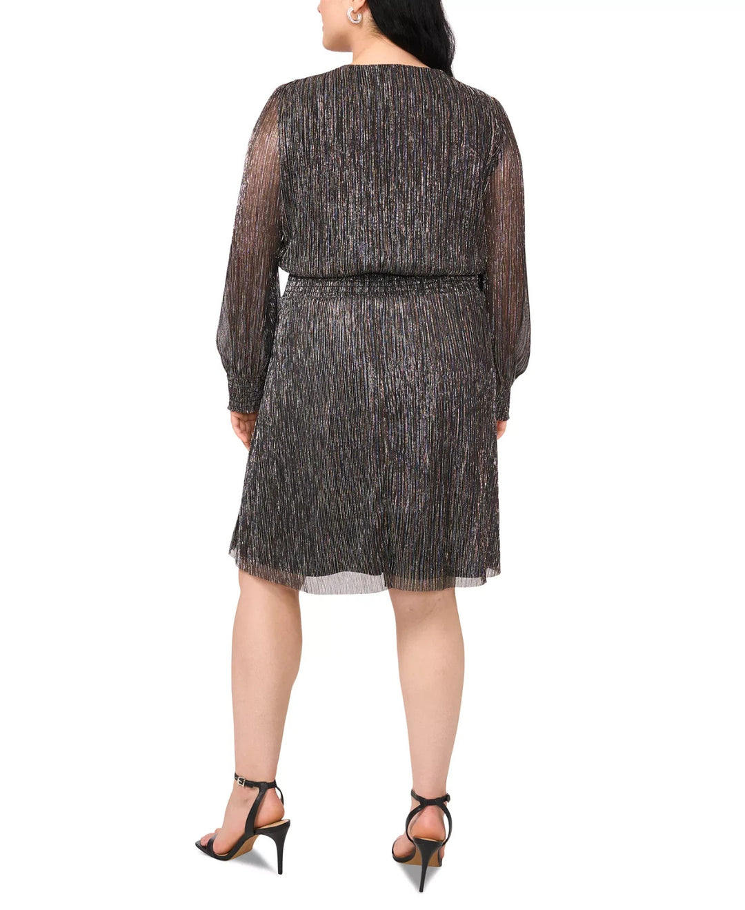 MSK Plus Size V-Neck Metallic-Threaded Smocked-Waist Dress MSRP $89