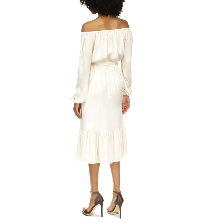 MICHAEL Michael Kors Tie-Waist Off-The-Shoulder Midi Dress MSRP $175