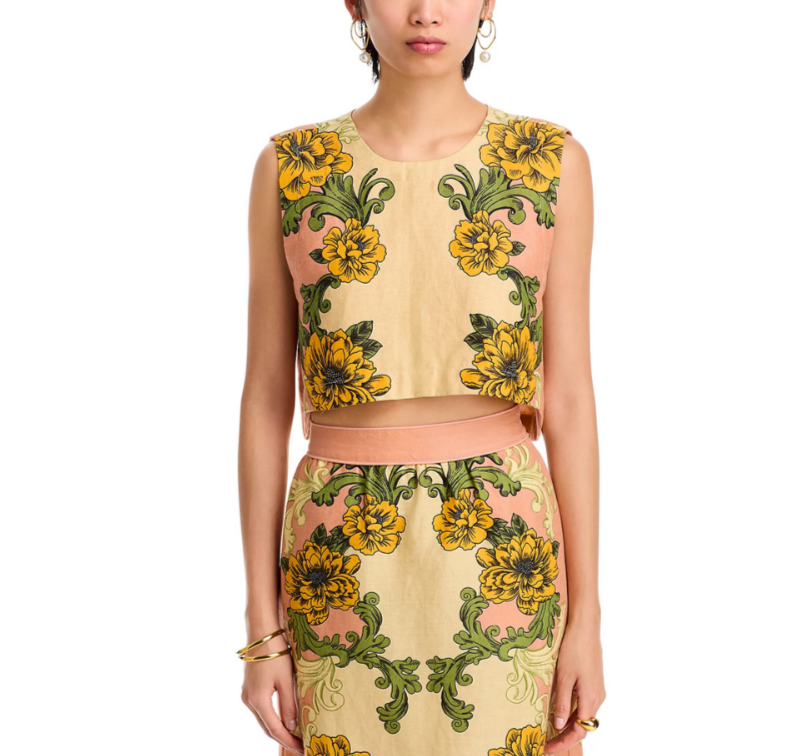 FARM Rio Delicate Flower Linen Arabesque Top MSRP $120