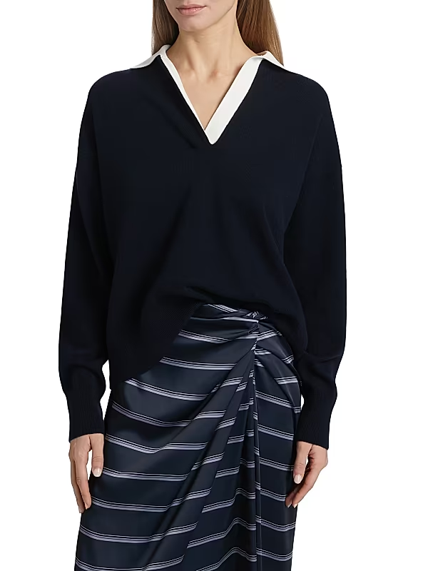 Vince Contrast Collar Cashmere-Blend Polo MSRP $365