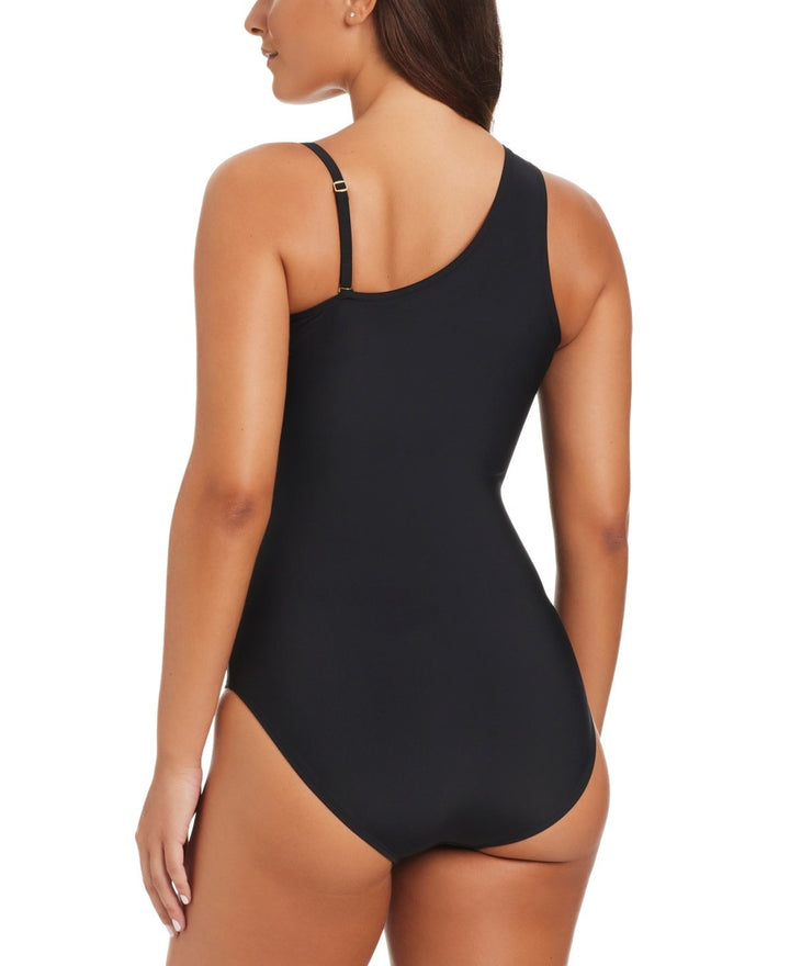 Beyond Control Faux-Leather One-Shoulder One-Piece Swimsuit MSRP $129