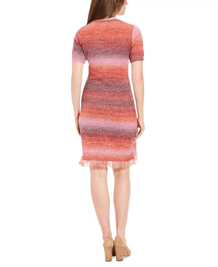 London Times Women's Ombré-Striped Fringe-Hem Sweater Dress MSRP $89