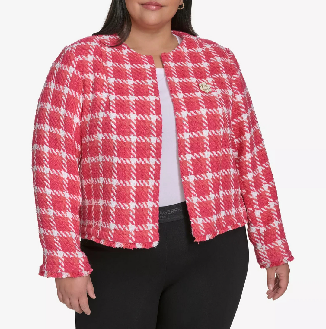 KARL LAGERFELD PARIS Plus Size Open Tweed Short Jacket MSRP $199