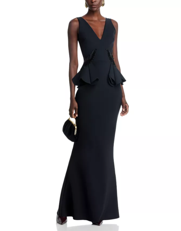Chiara Boni La Petite Robe Nawa Beaded Peplum Gown MSRP $1190