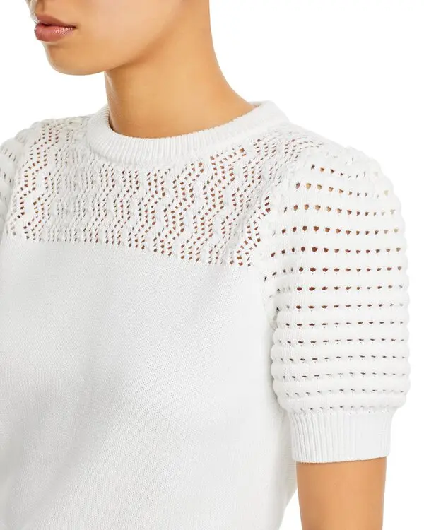 Aqua Cotton Crochet Puff Sleeve Top MSRP $78
