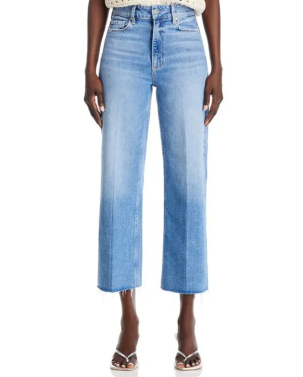 Paige Anessa Raw Hem High Rise Ankle Wide Leg Jeans MSRP $229