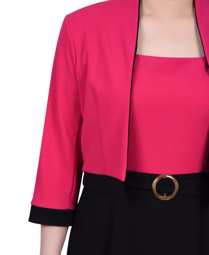 NY Collection Petite 3/4 Sleeve Colorblocked Dress, 2 Piece Set MSRP $62