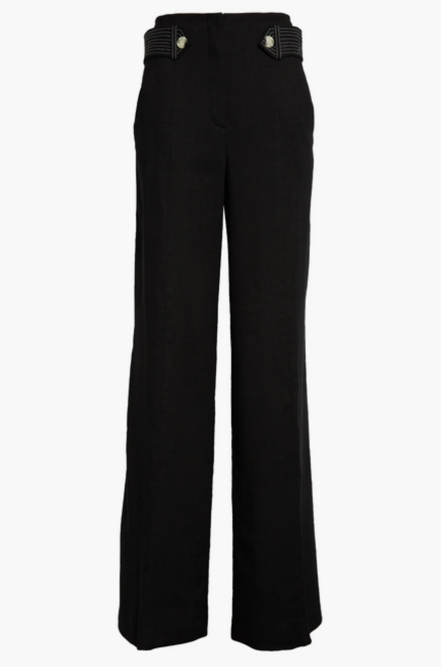 Veronica Beard Sunny Button Tab Linen-Blend Wide Leg Pants MSRP $448