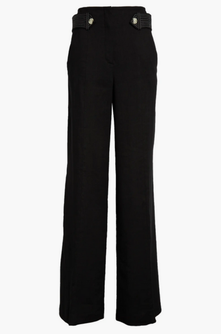 Veronica Beard Sunny Button Tab Linen-Blend Wide Leg Pants MSRP $448