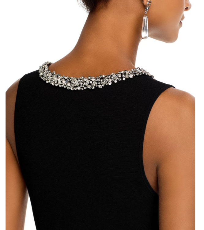 SIMKHAI Khari Rhinestone Trim Midi Dress MSRP $595