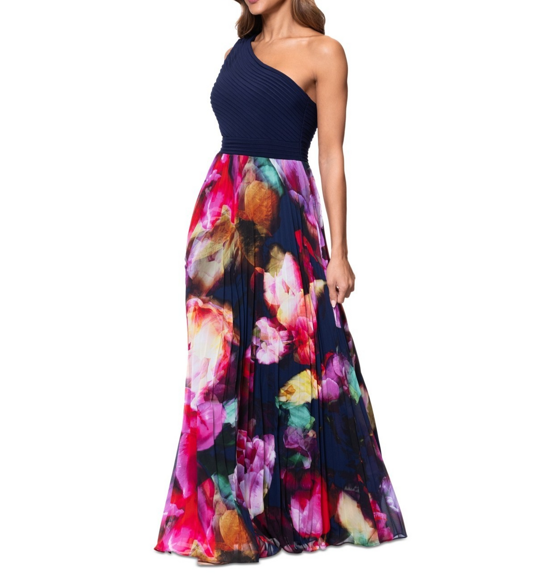 Xscape Petite Printed One-Shoulder Gown MSRP $279