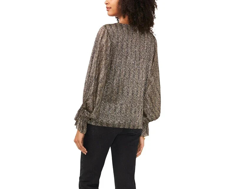 Vince Camuto V-Neck Long-Sleeve Smocked-Cuff Blouse MSRP $79