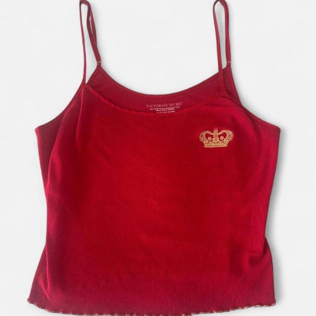 Victoria’s Secret Embroidered Sleep Crop Red Tank MSRP $25