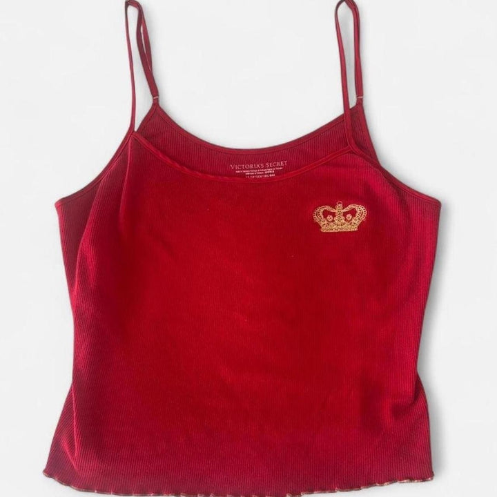 Victoria’s Secret Embroidered Sleep Crop Red Tank MSRP $25