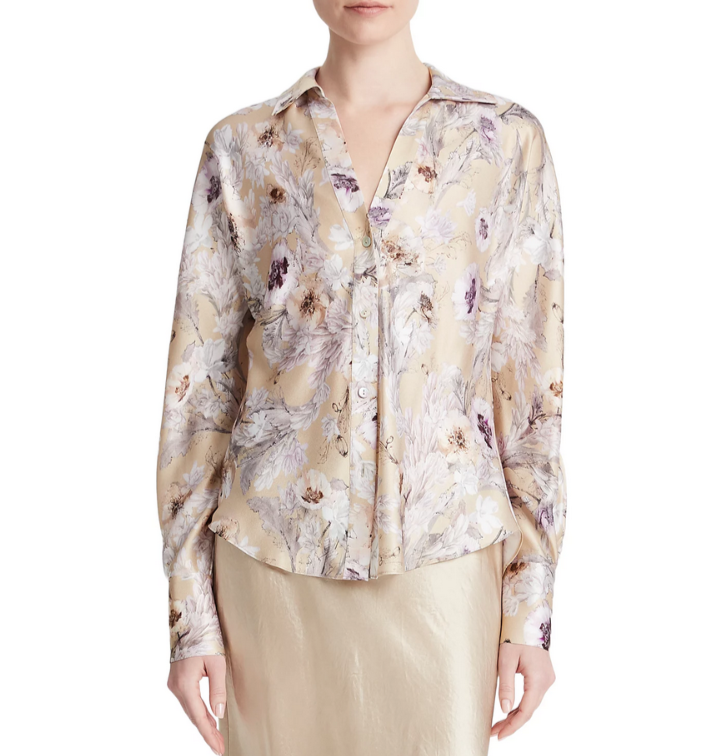 Vince Silk Printed Long Sleeve Shirt MSRP $445