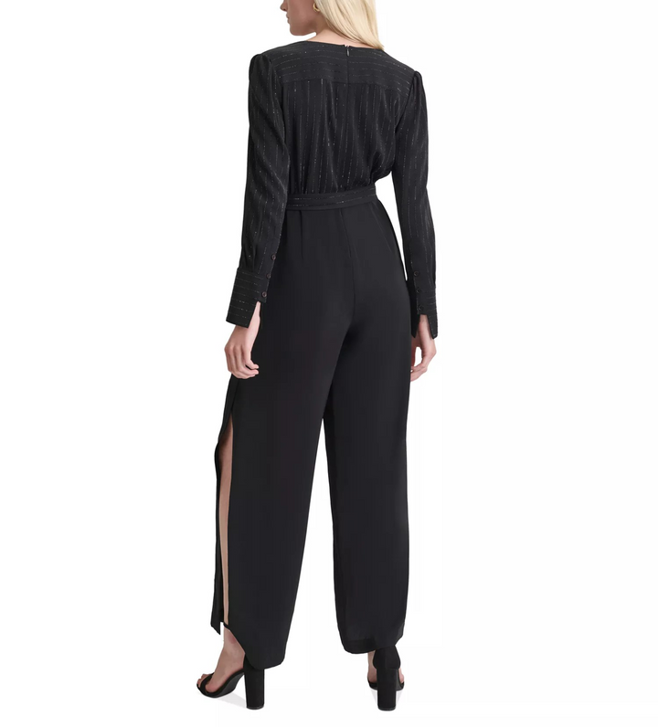 DKNY Women's Rhinestone-Striped Split-Leg Jumpsuit MSRP $159