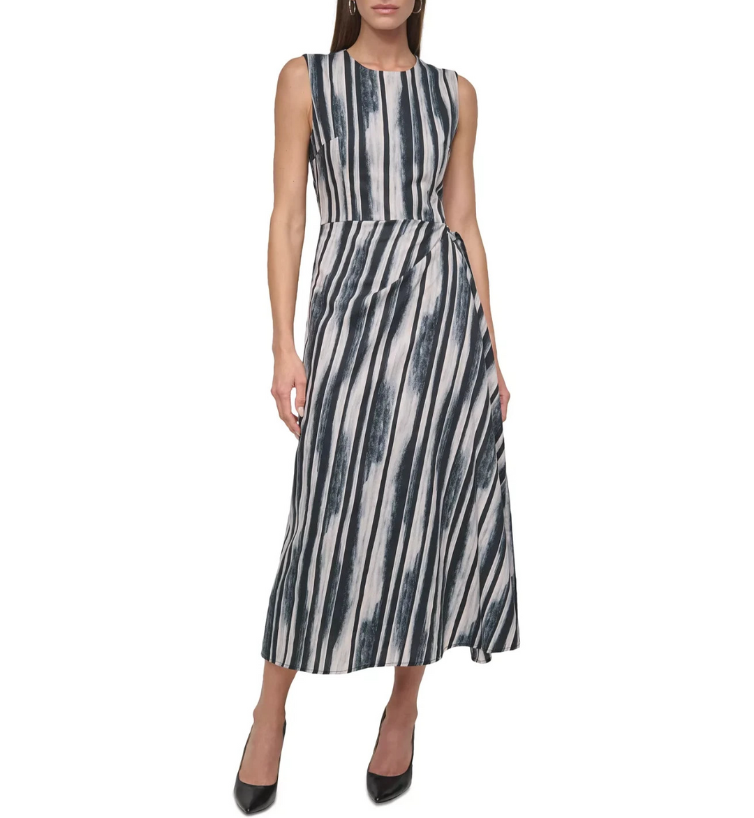 DKNY Women's Jewel-Neck Faux-Wrap Sleeveless Dress MSRP $139