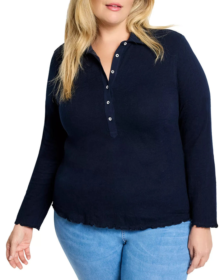 NIC+ZOE Plus Lace Knit Collared Top MSRP $128