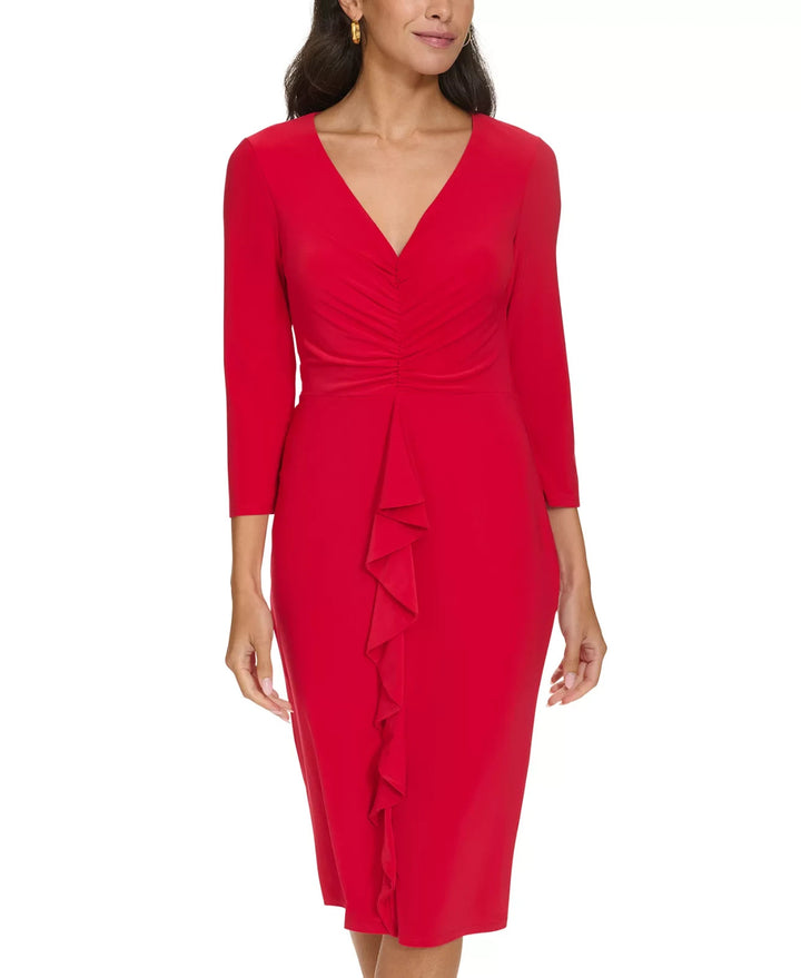 Jessica Howard Ruched Ruffled Sheath Dress MSRP $109