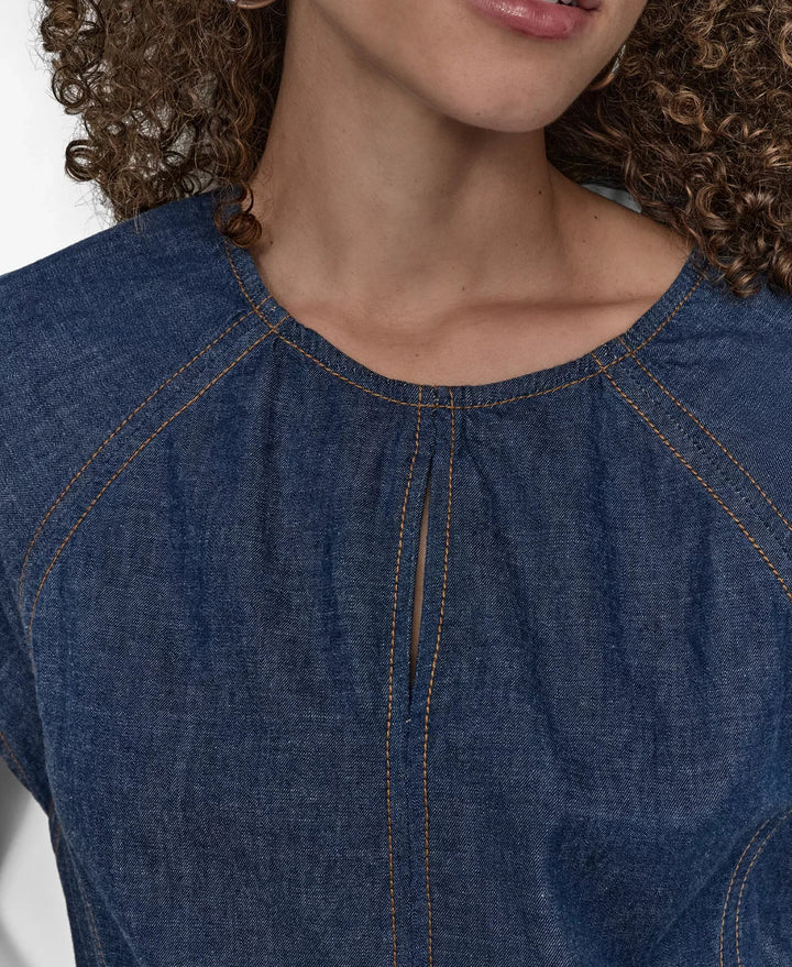 DKNY Women's Cotton Seamed Light-Weight Denim Top MSRP $89