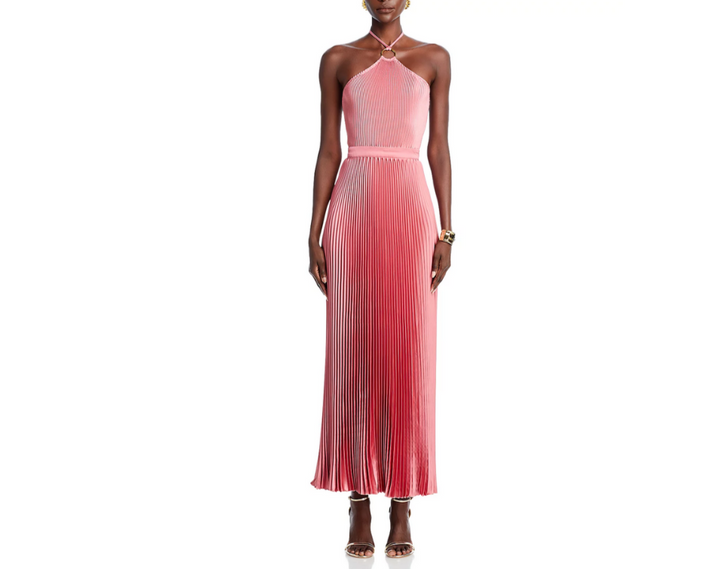 L'IDEE Cheri Pleated Halter Gown MSRP $455
