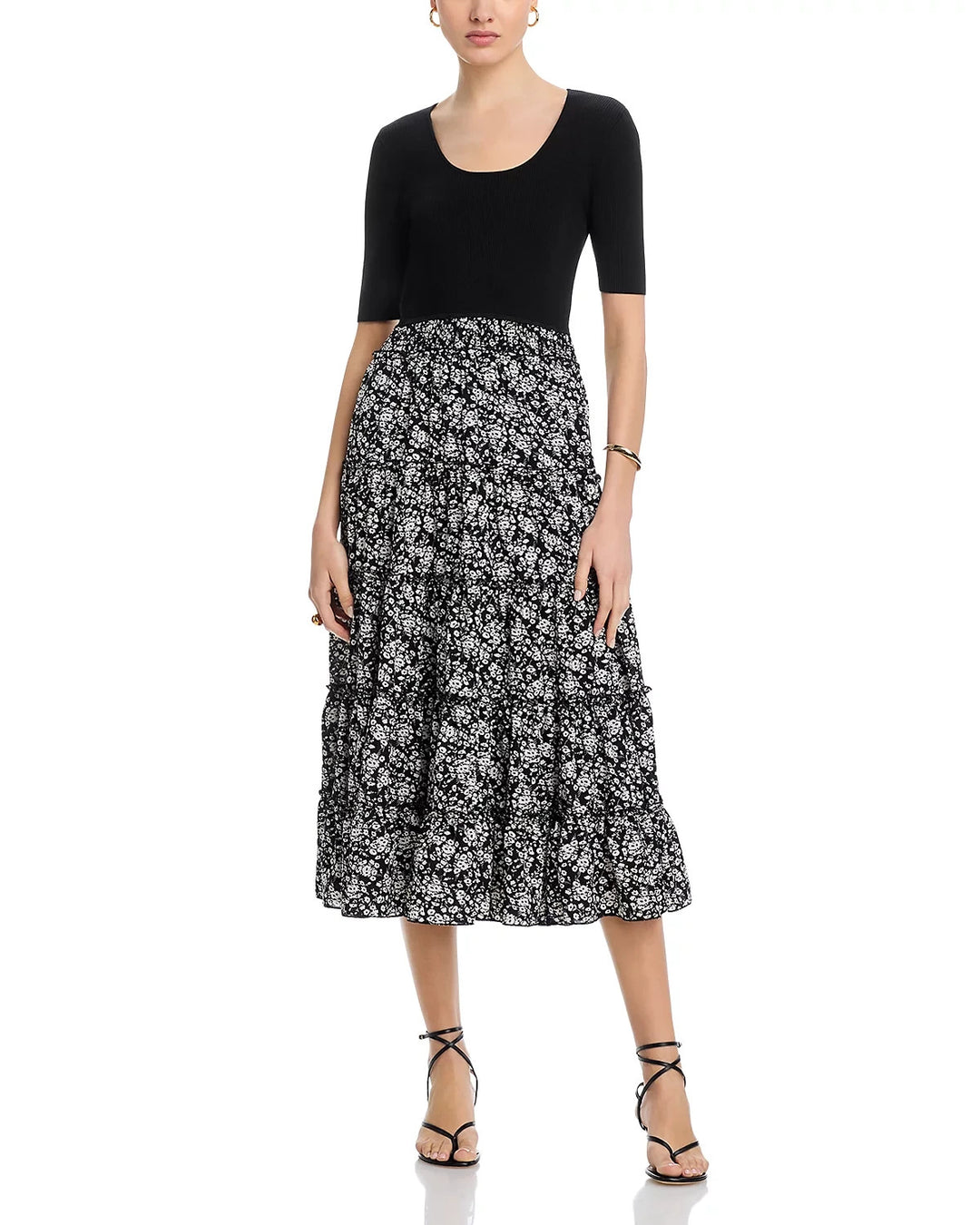 T Tahari Elbow Sleeve Scoop Neck Ribbed Dress MSRP $138