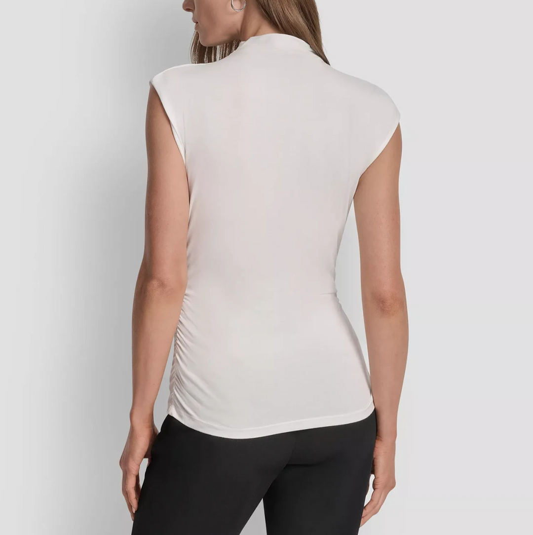 DKNY Mock-Neck Sleeveless Side-ruched Knit Top MSRP $49