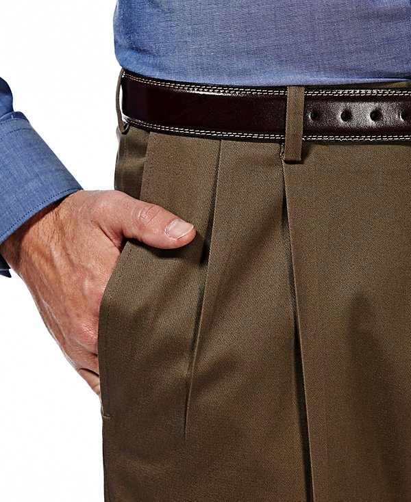 Haggar Men's Premium No Iron Khaki Classic Fit Pleat Waist Pants MSRP $70