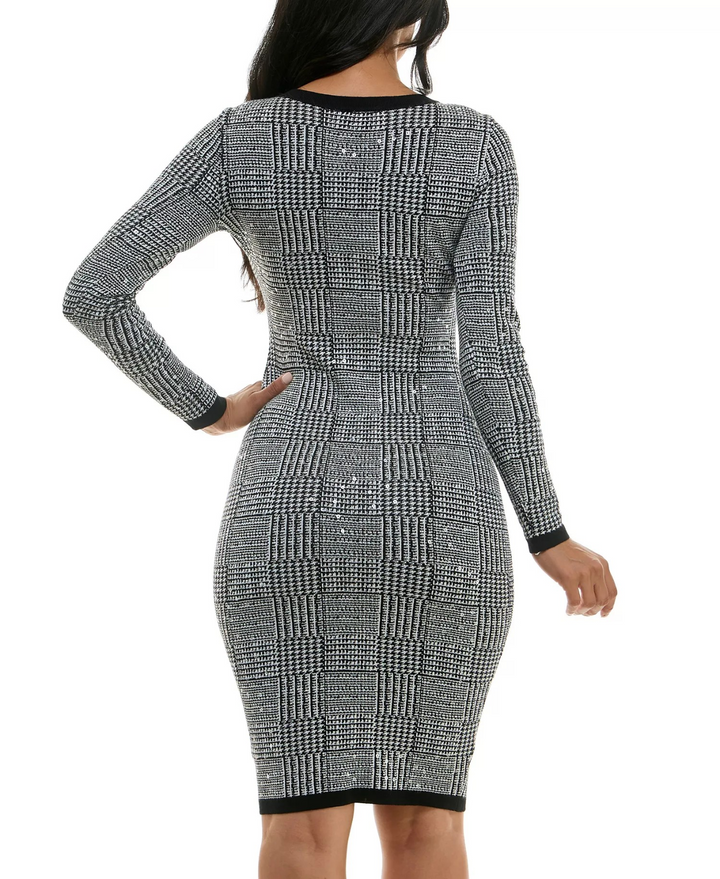 BCX Juniors Sequin Plaid Midi Sweater Dress MSRP $59