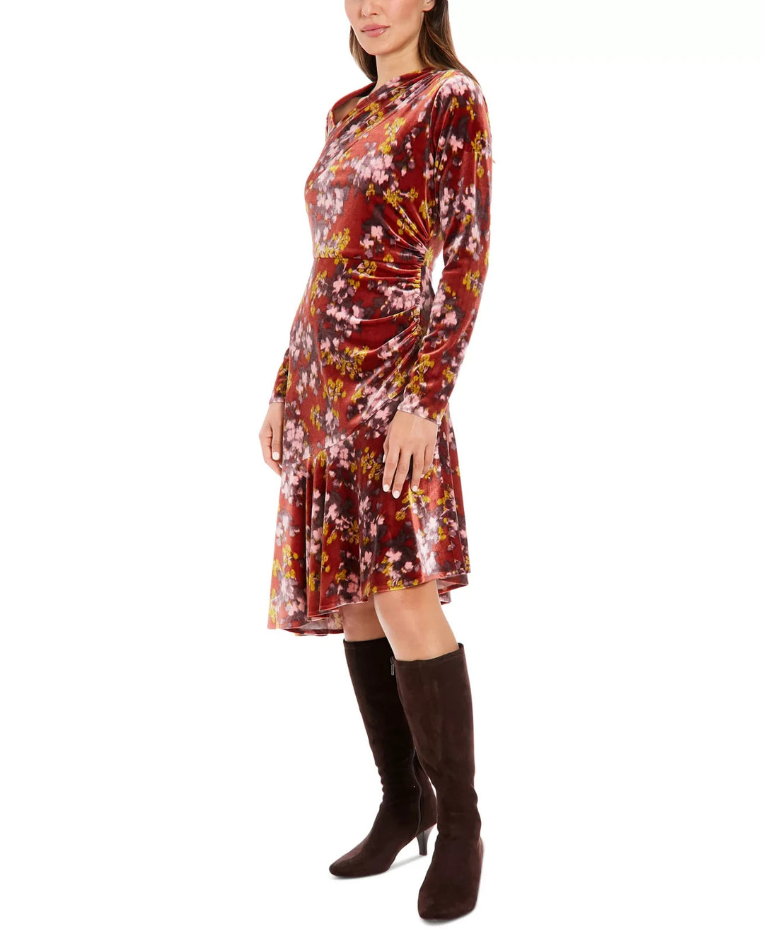 London Times Women's Floral Velvet Asymmetric Dress MSRP $99