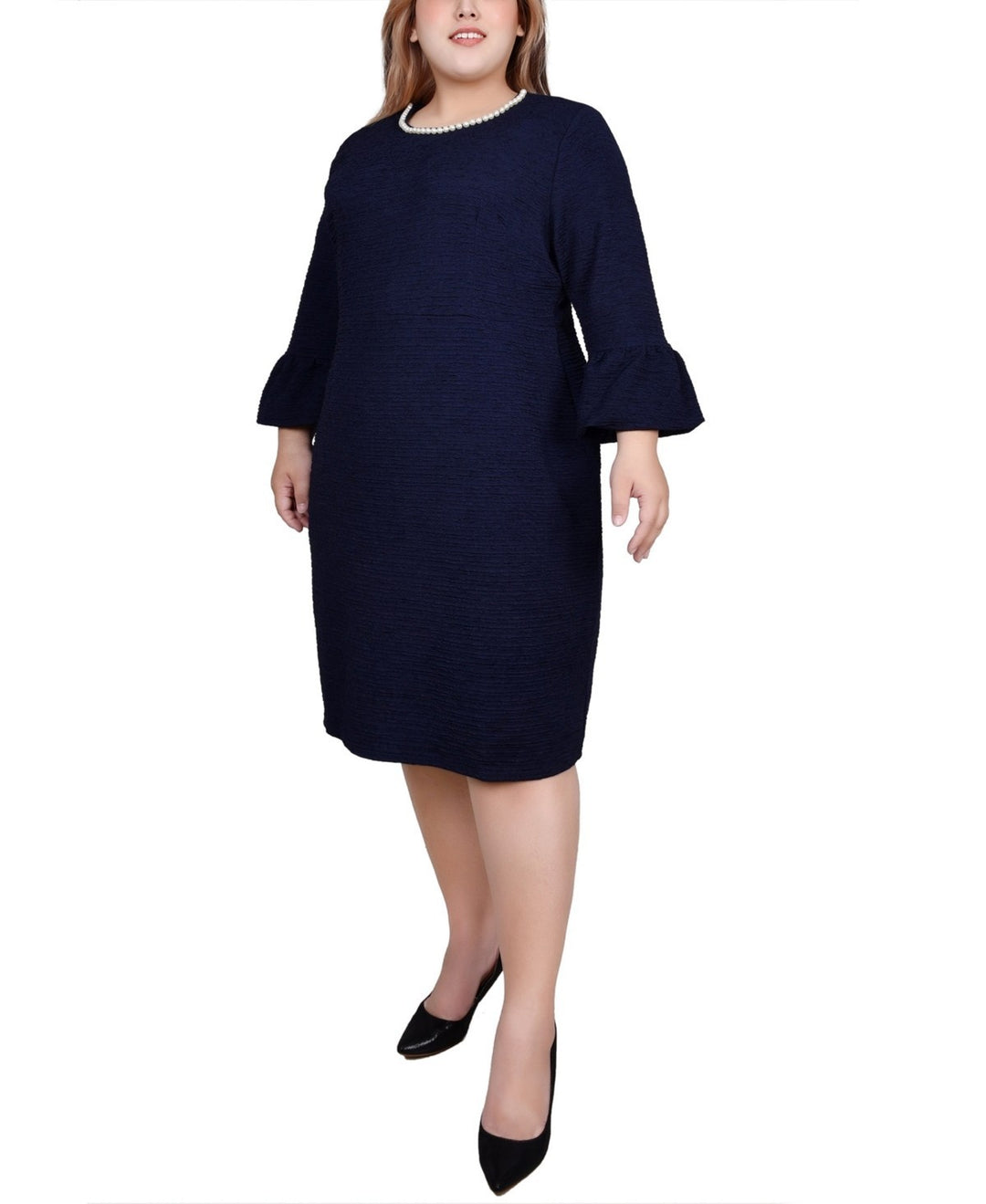 NY Collection Plus Size 3/4 Length Imitation-Pearl Detail Dress MSRP $60