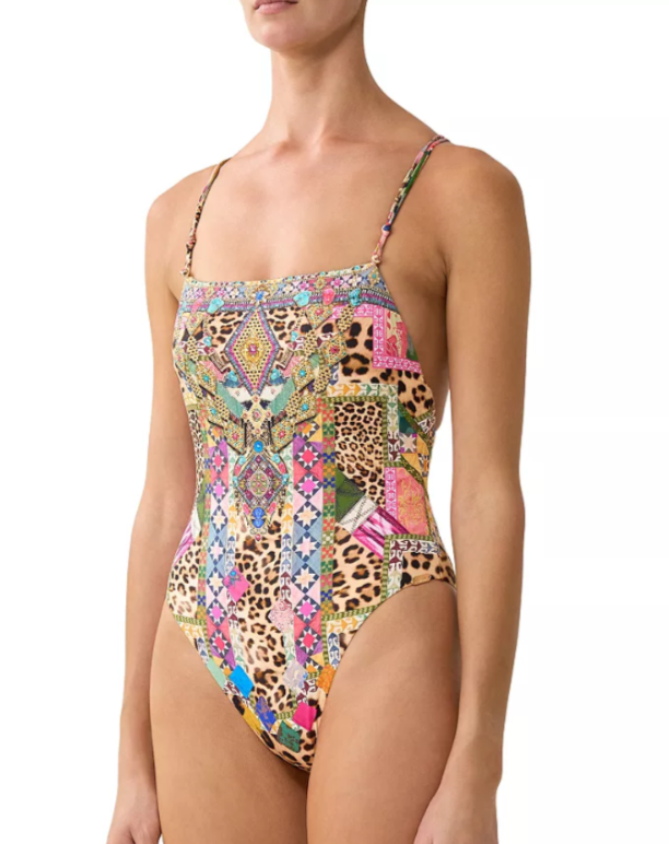 Camilla Straight Neck Double Strap One Piece Swimsuit MSRP $395