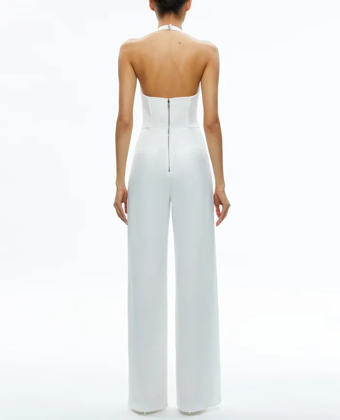 Alice and Olivia Robin Wide Leg Halter Jumpsuit MSRP $550