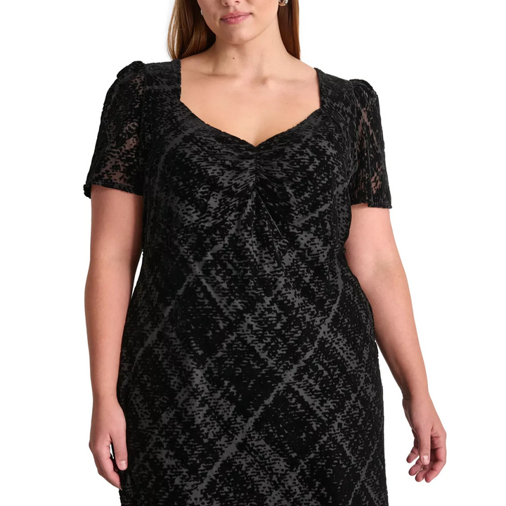 DKNY Plus Size Textured Sweetheart-Neck Midi Dress MSRP $ 149