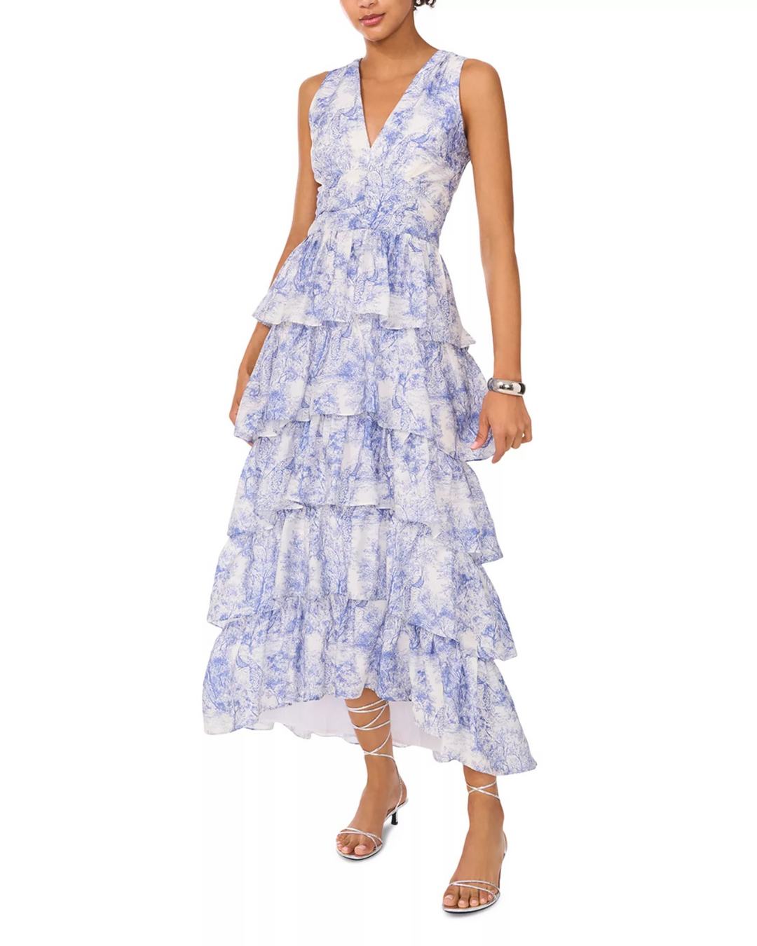 1.STATE Women's Printed Tiered Ruffled Maxi Dress MSRP $129
