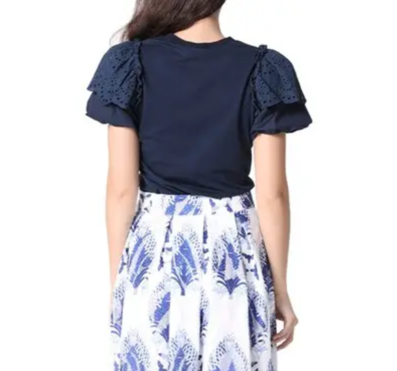 Gracia Embroidered Eyelet Sleeve Top MSRP $92