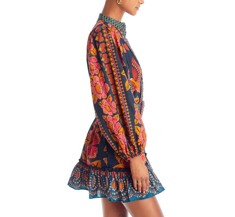 FARM Rio Ainika Sparkle Puff Sleeve Cotton Mini Dress MSRP $235