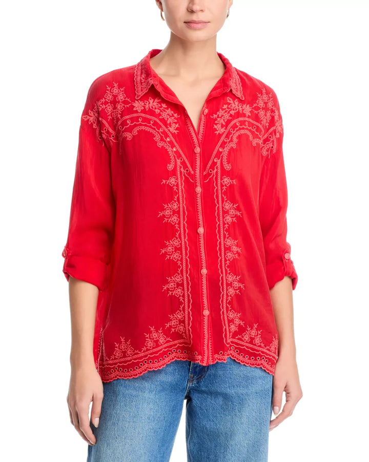 Johnny Was Western Audrey Collared Top MSRP $298