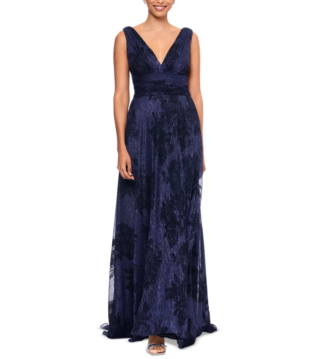 Betsy & Adam Metallic Crinkled Gown MSRP $310