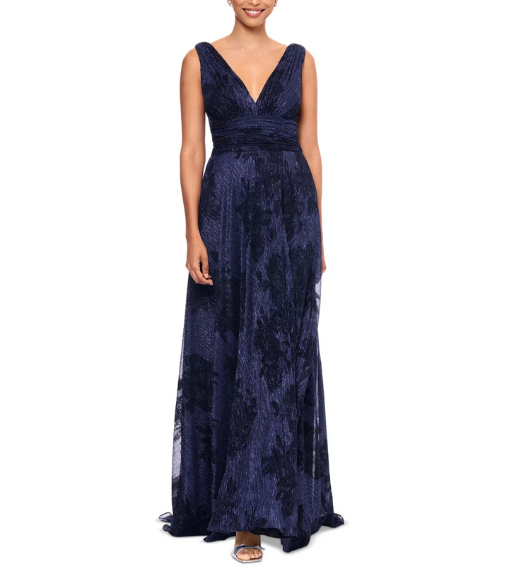 Betsy & Adam Metallic Crinkled Gown MSRP $310